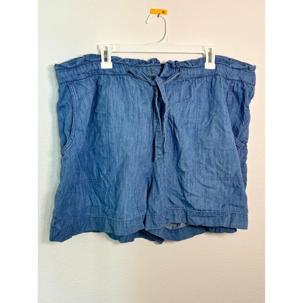 Old Navy Chambray Paperbag Waist Shorts Blue XXL Pull On Drawstring Denim Look